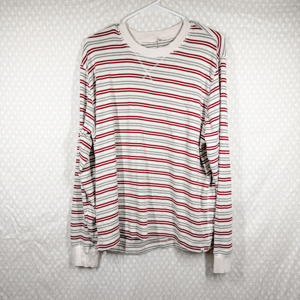 Pact Red Cream Organic Cotton Striped Long Sleeve Pajama Top